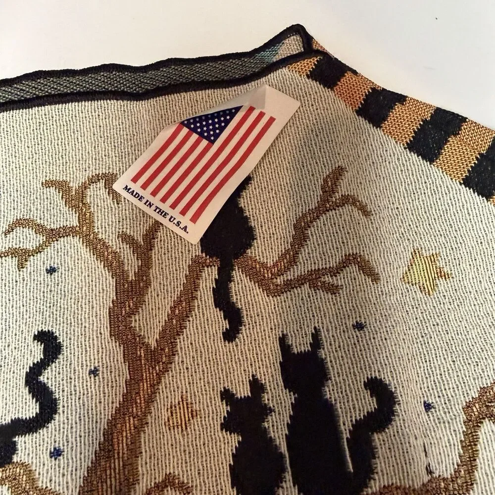 Vintage Halloween Tapestry Table Runner Night Scence with Witches NWT
